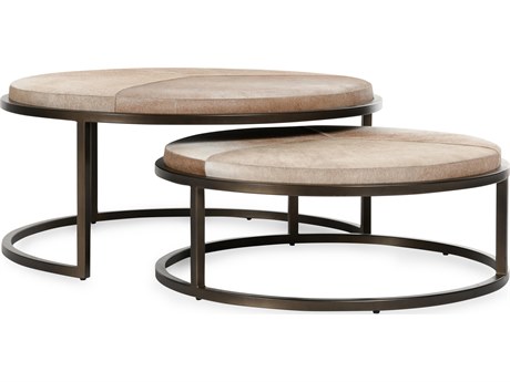 Classic Home Hayword Round Fabric Blonde Coffee Table Set of 2