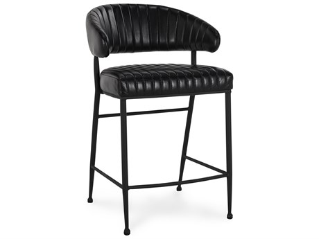 Classic Home Umbria Jet Black Leather Bar Stool
