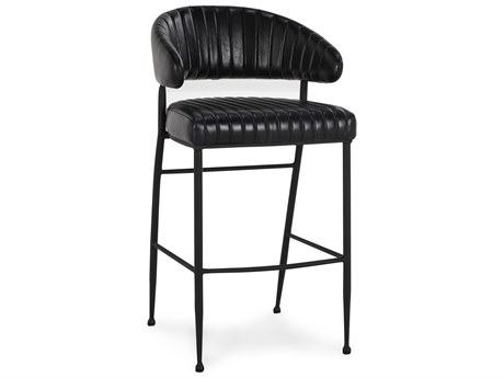 Classic Home Umbria Jet Black Leather Bar Stool