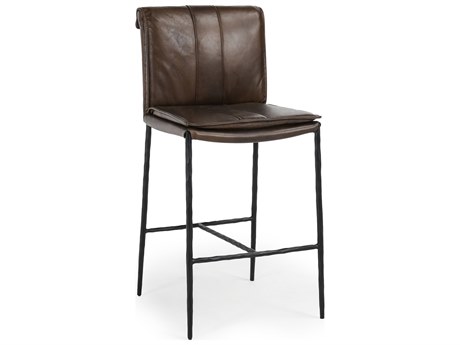 Classic Home Mayer Brown Leather Counter Stool