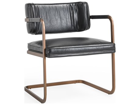 Classic Home Fonda Black Leather Arm Dining Chair