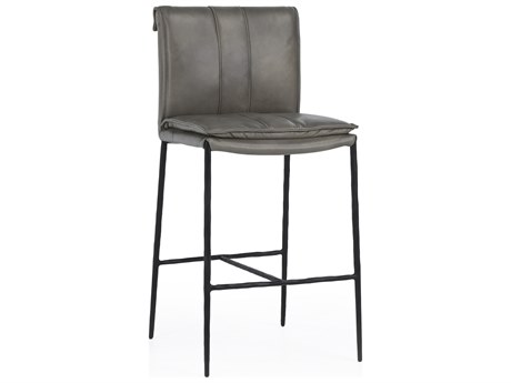 Classic Home Mayer Pewter Gray Leather Bar Stool
