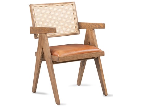 Classic Home Douglas Ash Wood Natural Leather Arm Dining Chair