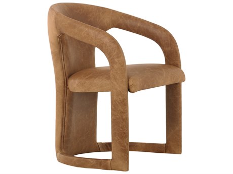 Classic Home Archie Solid Wood Brown Leather Arm Dining Chair
