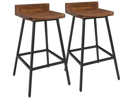 Classic Home Clarice Caramel Brown Top Mango Wood Bar Stool Set of 2