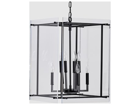 Classic Home Lena 9-Light Black Clear Lantern Chandelier