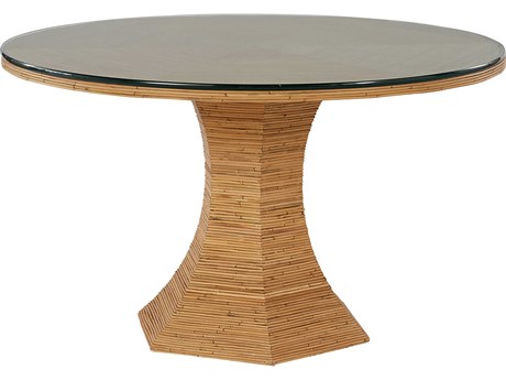 Coastal Living Home Getaway Round Glass Natural Rattan Dining Table