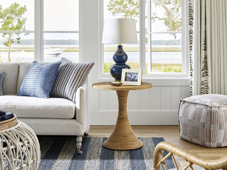 Coastal Living Home Getaway Round Wood Natural Rattan End Table ...