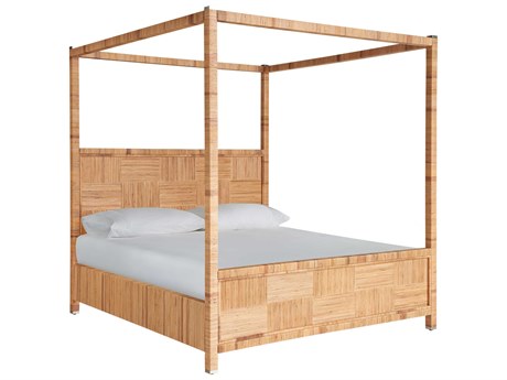 Coastal Living Home Weekender Natural Rattan Wood Queen Canopy Bed