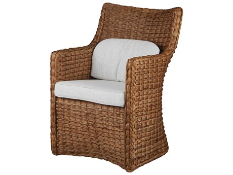 Coastal Living Home Weekender Abaca Wood Natural Upholstered Arm Dining Chair