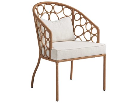 Coastal Living Home Weekender Rattan Natural Upholstered Arm Dining Chair