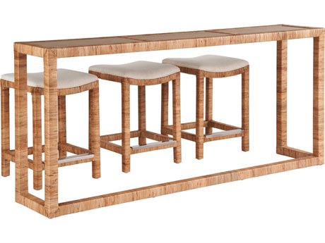 Coastal Living Home Weekender Rectangular Wicker Natural Console Table with Stool