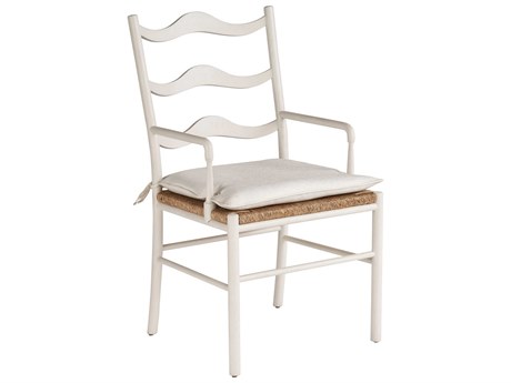 Coastal Living Home Weekender Rattan White Upholstered Arm Dining Chair