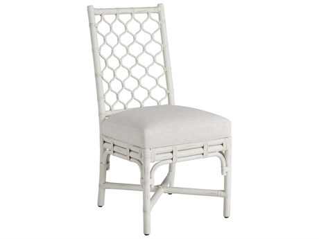 Coastal Living Home Weekender Rattan White Upholstered Side Dining Chair