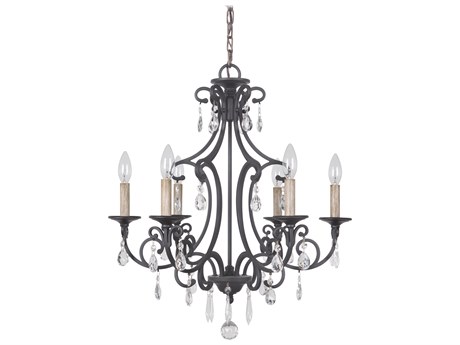 Craftmade Bentley 6-Light Matte Black Crystal Glass Candelabra Chandelier