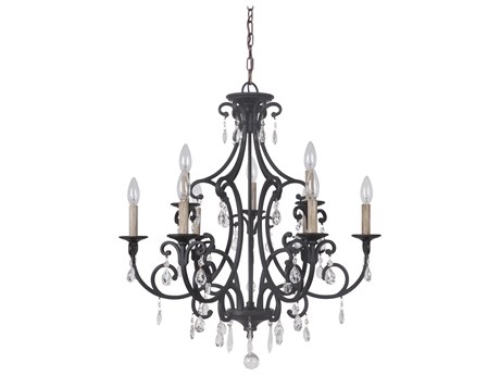 Craftmade Bentley 9-Light Matte Black Crystal Glass Candelabra Chandelier