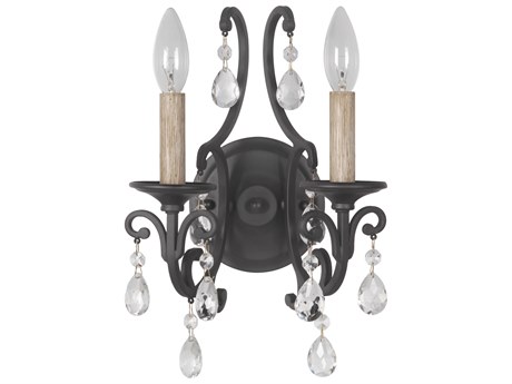Craftmade Bentley 2-Light Matte Black Crystal Glass Vanity Light