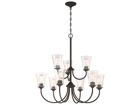 Craftmade Gwyneth 9-Light Flat Black Glass Bell Tiered Chandelier