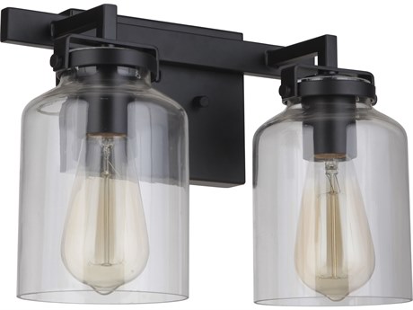 Craftmade Foxwood 2-Light Flat Black Dark Teak Glass Vanity Light
