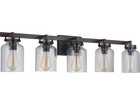 Craftmade Foxwood 5-Light Flat Black Dark Teak Glass Vanity Light