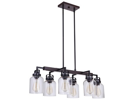 Craftmade Foxwood 6-Light Flat Black Dark Teak Glass Bell Linear Island Pendant