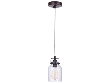 Craftmade Foxwood 1-Light Flat Black Dark Teak Glass Bell Mini Pendant