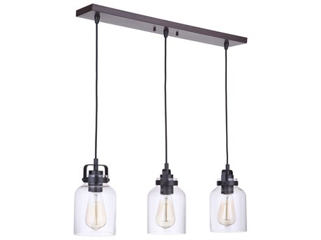 Craftmade Foxwood 3-Light Flat Black Dark Teak Glass Bell Linear Island Pendant