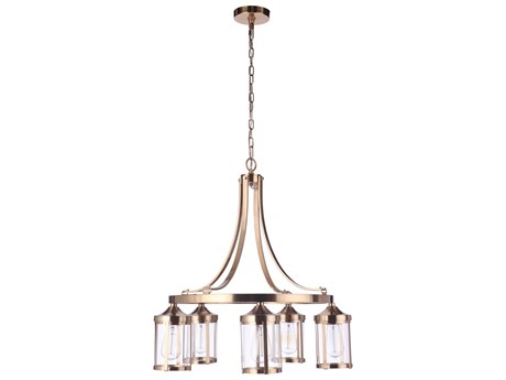 Craftmade Elliot 5-Light Satin Brass Glass Cylinder Chandelier