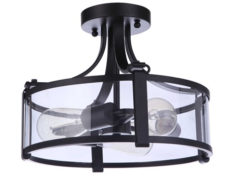 Craftmade Elliot 3-Light Flat Black Glass Drum Semi Flush Mount