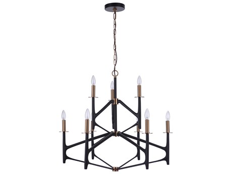 Craftmade The Reserve 9-Light Flat Black Satin Brass Chandelier