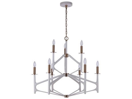 Craftmade The Reserve 9-Light Matte White Satin Brass Tiered Chandelier