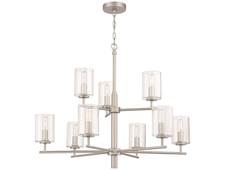 Craftmade Hailie 9-Light Satin Nickel Glass Cylinder Tiered Chandelier