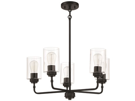 Craftmade Stowe 5-Light Flat Black Glass Cylinder Chandelier
