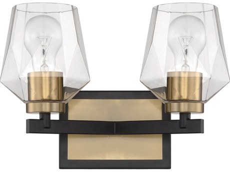Craftmade Avante Grand 2-Light Flat Black Satin Brass Glass Vanity Light