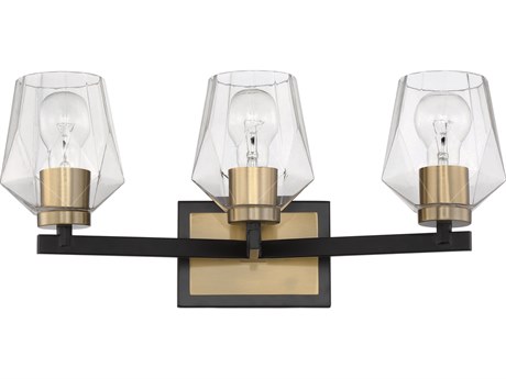 Craftmade Avante Grand 3-Light Flat Black Satin Brass Glass Vanity Light