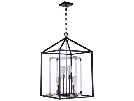 Craftmade Aaron 4-Light Flat Black Satin Brass Glass Pendant
