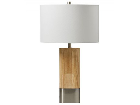 Craftmade Brushed Polished Nickel White Fabric Wood Table Lamp
