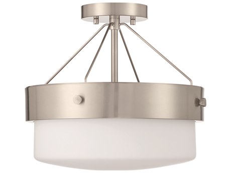 Craftmade Oak Street 2-Light Brushed Polished Nickel Whiskey Barrel Round Semi Flush Mount