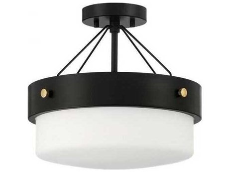 Craftmade Oak Street Flat Black Glass Drum Round Semi Flush Mount