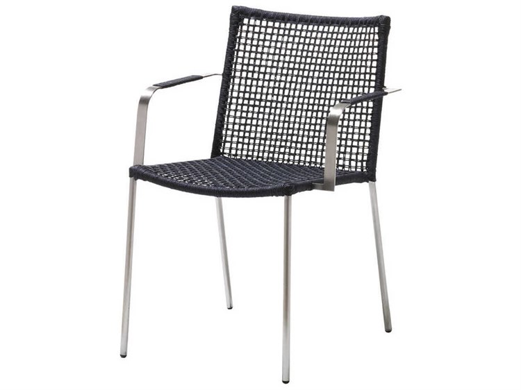 Cane Line Outdoor Straw Anthracite Stainless Steel Rope Strap Stackable Dining Arm Chair
