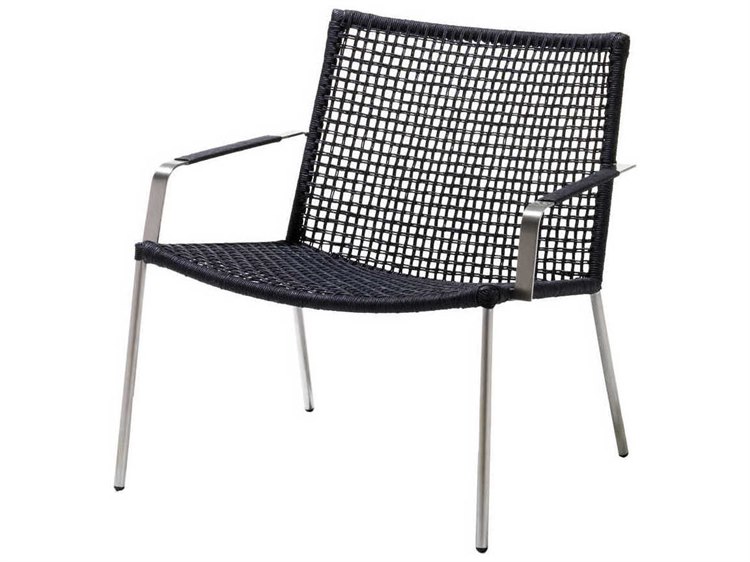 Cane Line Outdoor Straw Anthracite Stainless Steel Rope Strap Stackable Lounge Chair