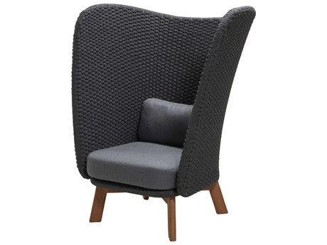 Cane Line Outdoor Peacock Teak / Dark Grey Soft Rope Wing Highback Lounge Chair