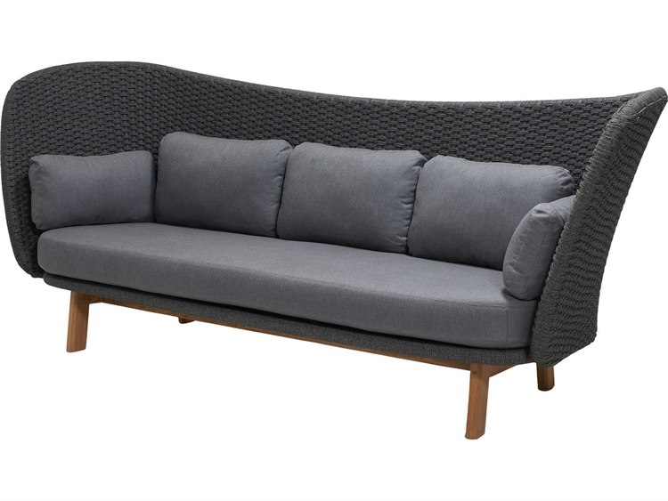 Cane Line Outdoor Peacock Teak / Dark Grey Soft Rope Wing Sofa in Grey