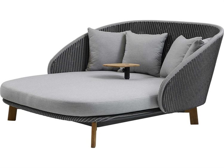 Cane Line Outdoor Peacock Teak/Grey/Light Grey Soft Rope Lounge Daybed in Grey