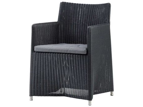 Cane Line Outdoor Diamond Graphite Wicker Aluminum Dining Arm Chair in Grey