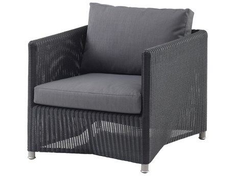 Cane Line Outdoor Diamond Graphite Wicker Aluminum Lounge Chair in Grey