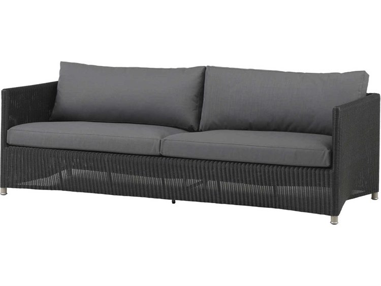 Cane Line Outdoor Diamond Graphite Wicker Aluminum Sofa in Grey