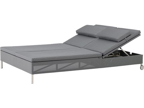 Cane Line Outdoor Rest Grey Cane Line Tex Aluminum Double Lounge Chaise in Grey