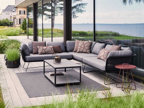 Cane Line Outdoor Horizon Steel Wicker Sectional Lounge Set