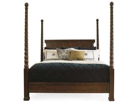 Century Furniture Chelsea Club Cognac Brown Mahogany Wood King Four Poster Bed